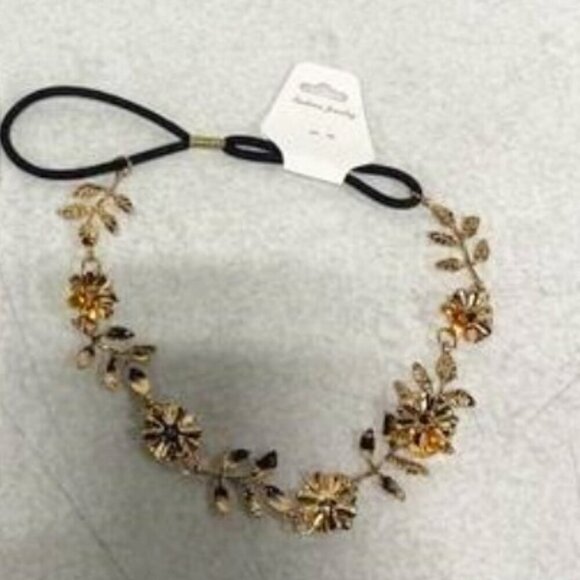Metallic Gold Leaves Elastic Headband - Picture 1 of 3